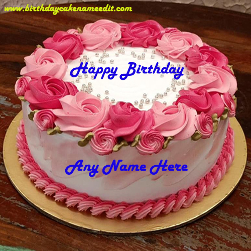 Happy Birthday Pink Rose Cake With Name Edit
