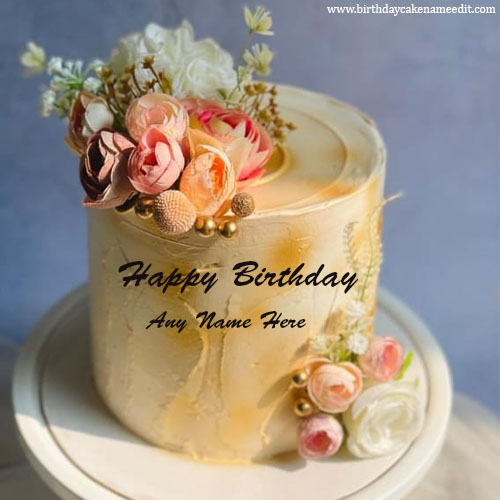 Happy Birthday Flower Decoration Cake With Name Editor